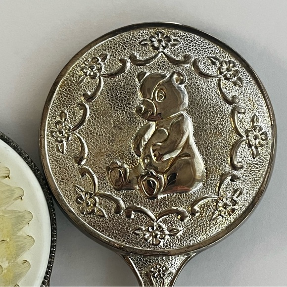 Vintage Silver Plated Baby Brush and Mirror, Teddy Bear Design Vanity Design - Picture 5 of 5